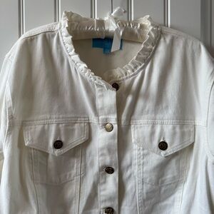 Draper James White Ruffled Jean Jacket 2XL